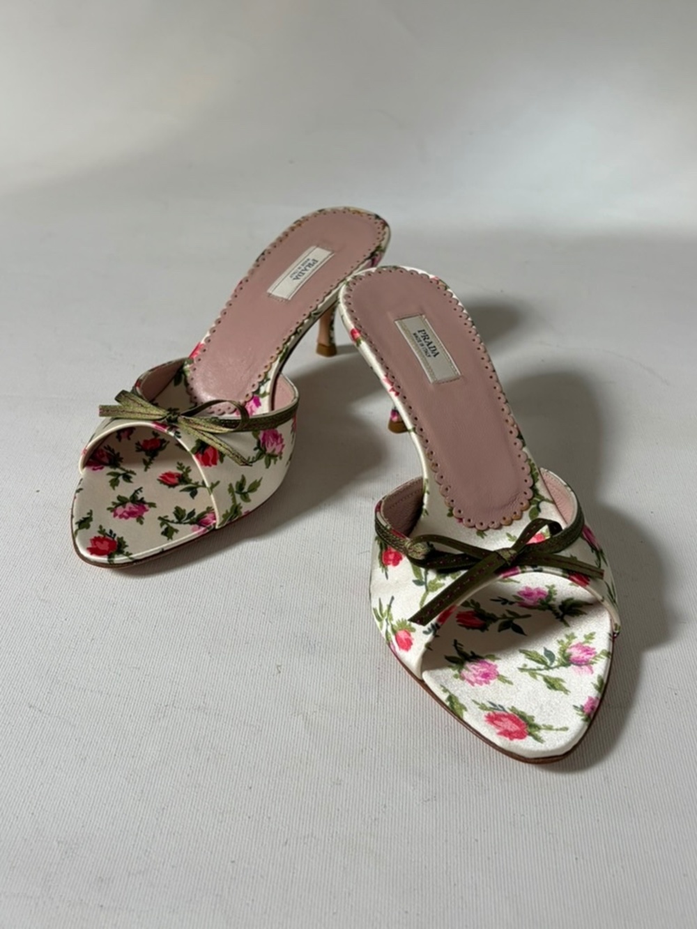 Vintage Prada Satin Floral Print Kitten Heels - 2000s